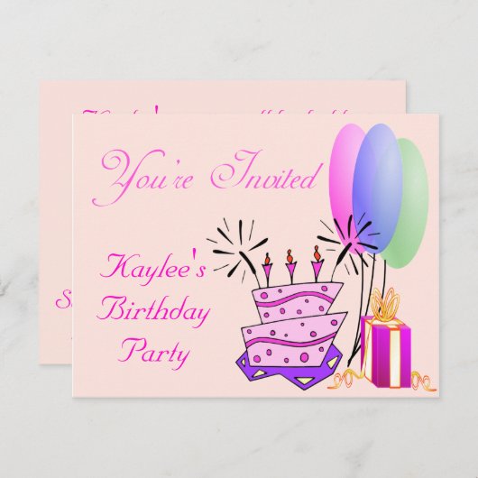 Invitation d'anniversaire des filles (Devant / Derrière)