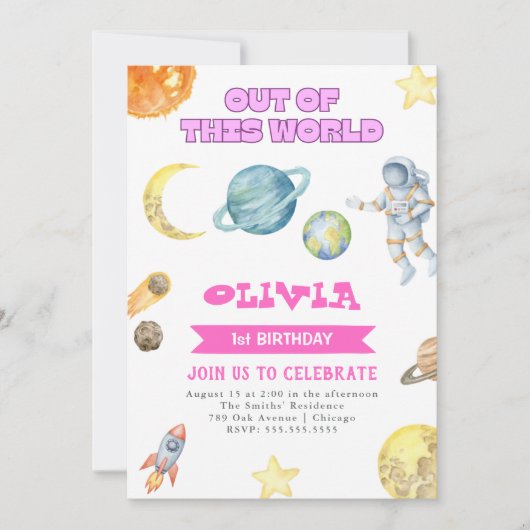 Invitation d'anniversaire des filles de l'espace e (Devant)