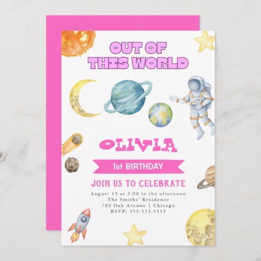 Invitation d'anniversaire des filles de l'espace e (Devant / Derrière)