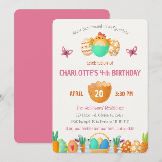 Invitation d'anniversaire des filles de Pâques col (Devant / Derrière)