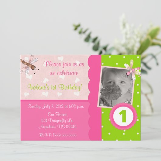 Invitation d'anniversaire des filles des libellule (Debout devant)