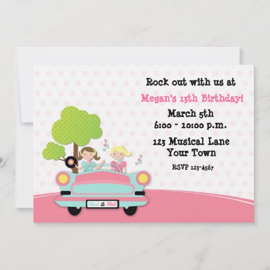 Invitation d'anniversaire des filles rock et rock (Devant)