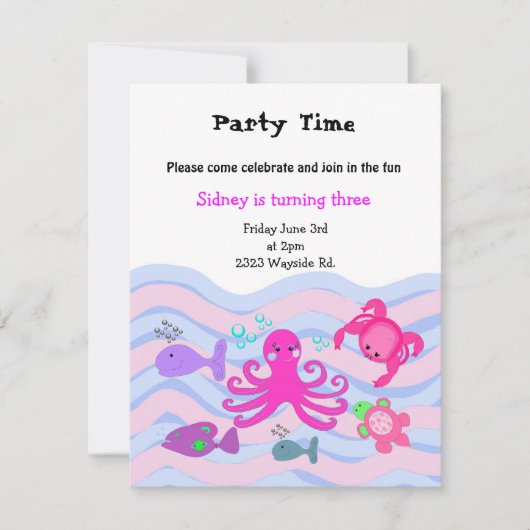 Invitation d'anniversaire des filles sous la mer (Devant)