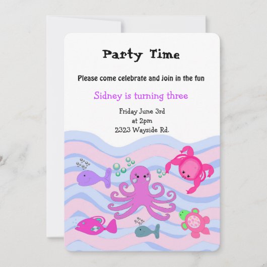 Invitation d'anniversaire des filles sous la mer (Devant)