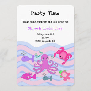 Invitation d'anniversaire des filles sous la mer
