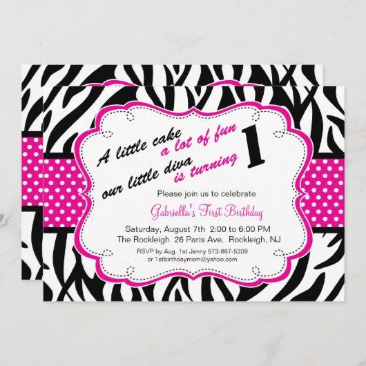 Invitation d'anniversaire des filles Zebra noires  (Devant / Derrière)
