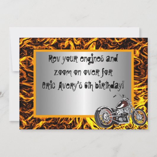 Invitation d'anniversaire des flammes de motocyles (Dos)