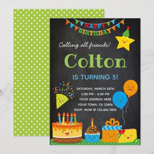 Invitation d'anniversaire des garçons (Devant / Derrière)