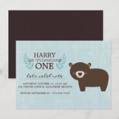 Invitation d'anniversaire des garçons ours de la f (Devant / Derrière)