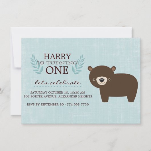 Invitation d'anniversaire des garçons ours de la f (Devant)
