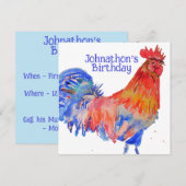 Invitation d'anniversaire des garçons Red Rooster (Devant / Derrière)
