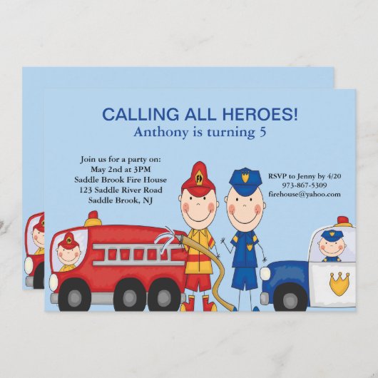 Invitation d'anniversaire des héros Secourus (Devant / Derrière)