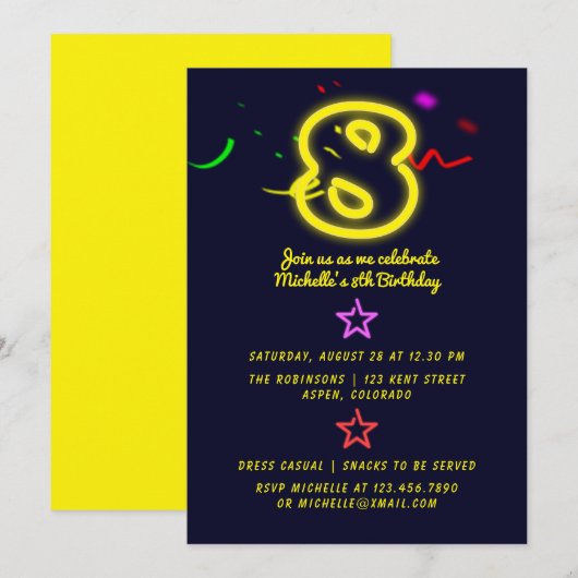 Invitation d'anniversaire des huit ans avec un Ens (Devant / Derrière)