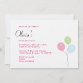 Invitation d'anniversaire des petites filles - ros (Dos)