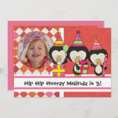 Invitation d'anniversaire des pingouins photo Cust (Devant / Derrière)