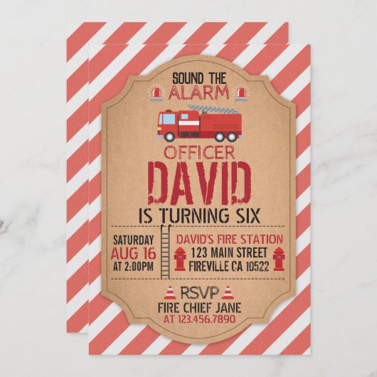 Invitation d'anniversaire des pompiers (Devant / Derrière)