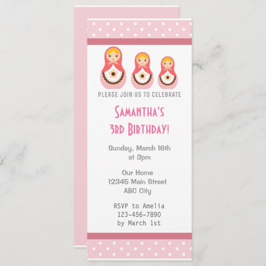 Invitation d'anniversaire des poupées russes Point (Devant / Derrière)