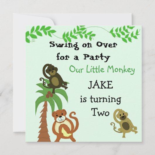 Invitation d'anniversaire des singes (Devant)