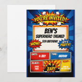 INVITATION D'ANNIVERSAIRE DES SUPER GARÇONS (Devant / Derrière)