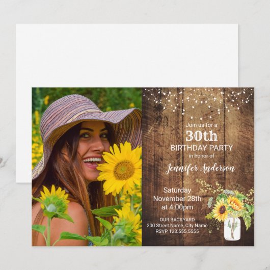 Invitation d'anniversaire des tournesols (Devant / Derrière)