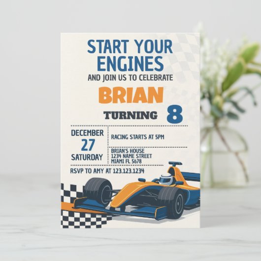 Invitation d'anniversaire des voitures rapides (Debout devant)