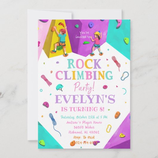 Invitation d'anniversaire d'escalade de fille pers (Devant)