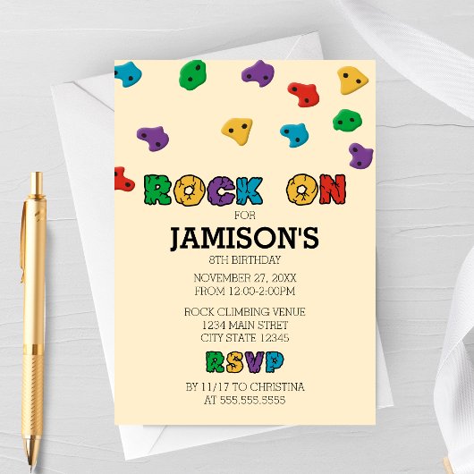 Invitation d'anniversaire d'escalade de roche colo