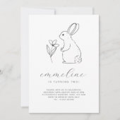 Invitation d'anniversaire dessin au trait de lapin (Devant)