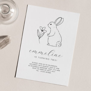 Invitation d'anniversaire dessin au trait de lapin