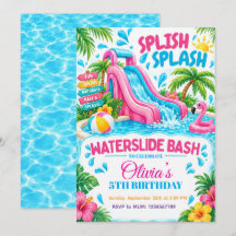 Invitation d'anniversaire d'été Bash Toboggan aqua