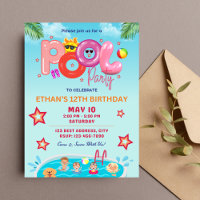 Invitation d'anniversaire d'été colorée / Pool Par