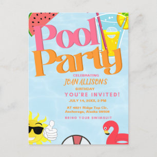 Invitation d'anniversaire d'été fête au bord de la