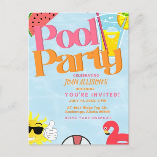 Invitation d'anniversaire d'été pour une fête au b (Devant)