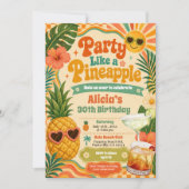 Invitation d'anniversaire d'été Retro Pineapple Ma (Devant)