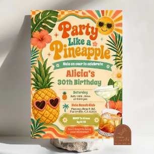 Invitation d'anniversaire d'été Retro Pineapple Ma