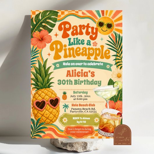 Invitation d'anniversaire d'été Retro Pineapple Ma