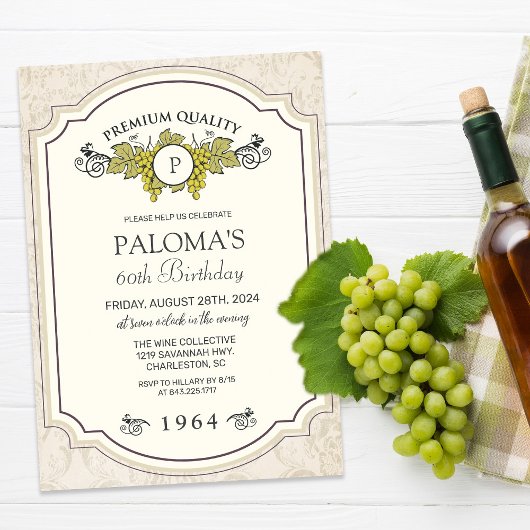 Invitation d'anniversaire d'étiquette de vin - TOU