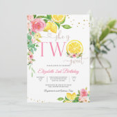 Invitation d'anniversaire deux douce florale citro (Debout devant)
