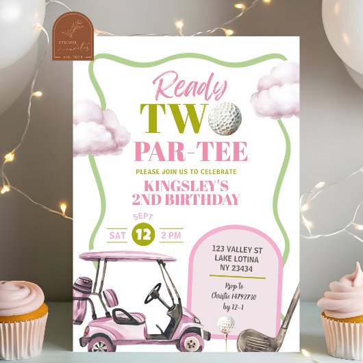 Invitation d'anniversaire deux Par-Tee de Pink Gol