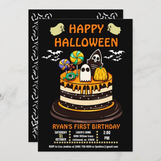 Invitation d'anniversaire d'Halloween (Devant / Derrière)
