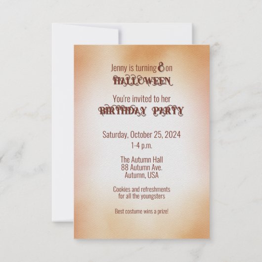 Invitation d'anniversaire d'Halloween 8 ans (Dos)