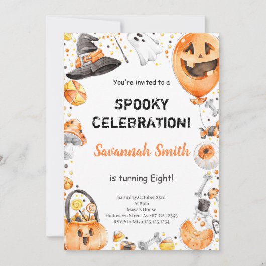 Invitation d'anniversaire d'Halloween modifiable (Devant)