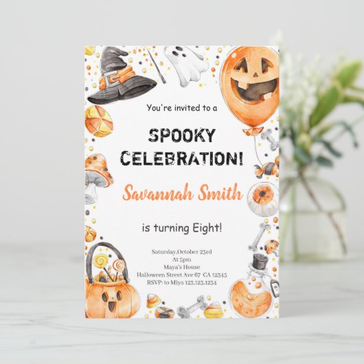 Invitation d'anniversaire d'Halloween modifiable (Debout devant)