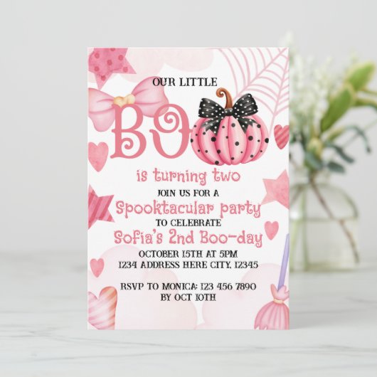 Invitation d'anniversaire d'Halloween rose (Debout devant)