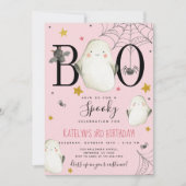 Invitation d'anniversaire d'Halloween rose (Devant)