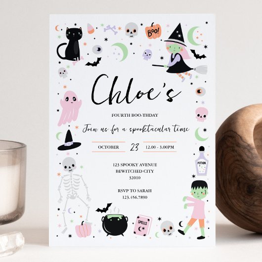 Invitation d'anniversaire d'Halloween rose