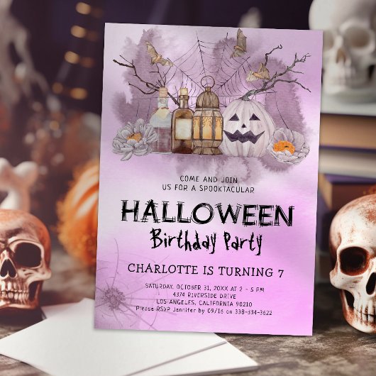 Invitation d'anniversaire d'Halloween rose