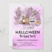 Invitation d'anniversaire d'Halloween rose (Devant)