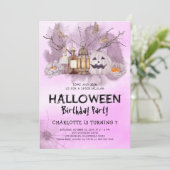 Invitation d'anniversaire d'Halloween rose (Debout devant)