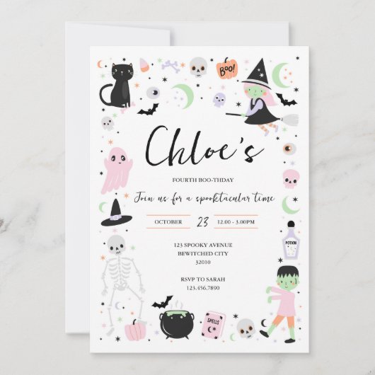 Invitation d'anniversaire d'Halloween rose (Devant)